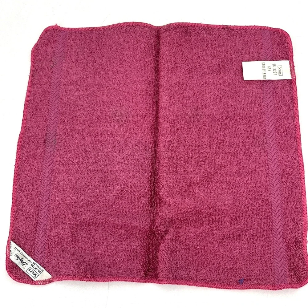Vintage Sears Drylon Bath Towels & 4 Washcloth Set Raspberry Pink MCM Vibrant